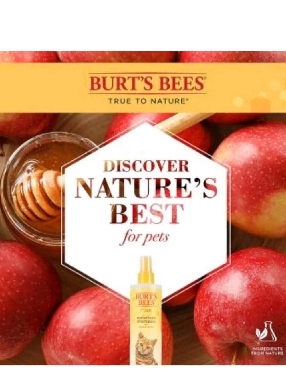 *NEW*Burt's Bees Natural Waterless Dry Shampoo For Cats With Apple & Honey 10 oz